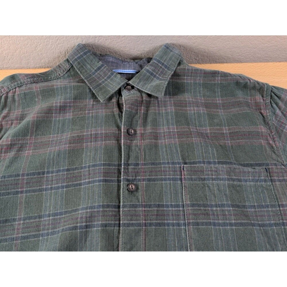 Tommy Bahama Corduroy Shirt Mens XL Long Sleeve Green Plaid